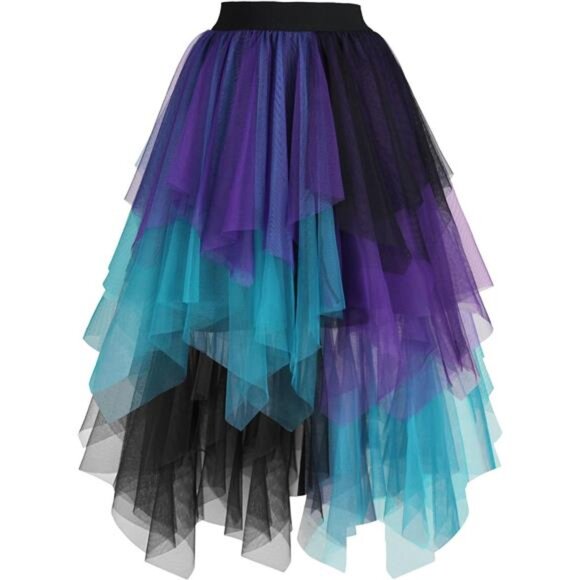 Women's Tulle Skirts High Low Black-teal - Picture 1 of 4